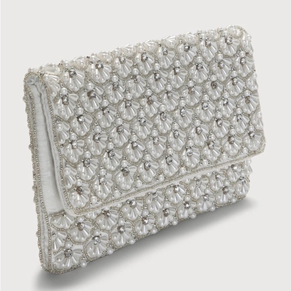 Lulu's White Beaded Clutch